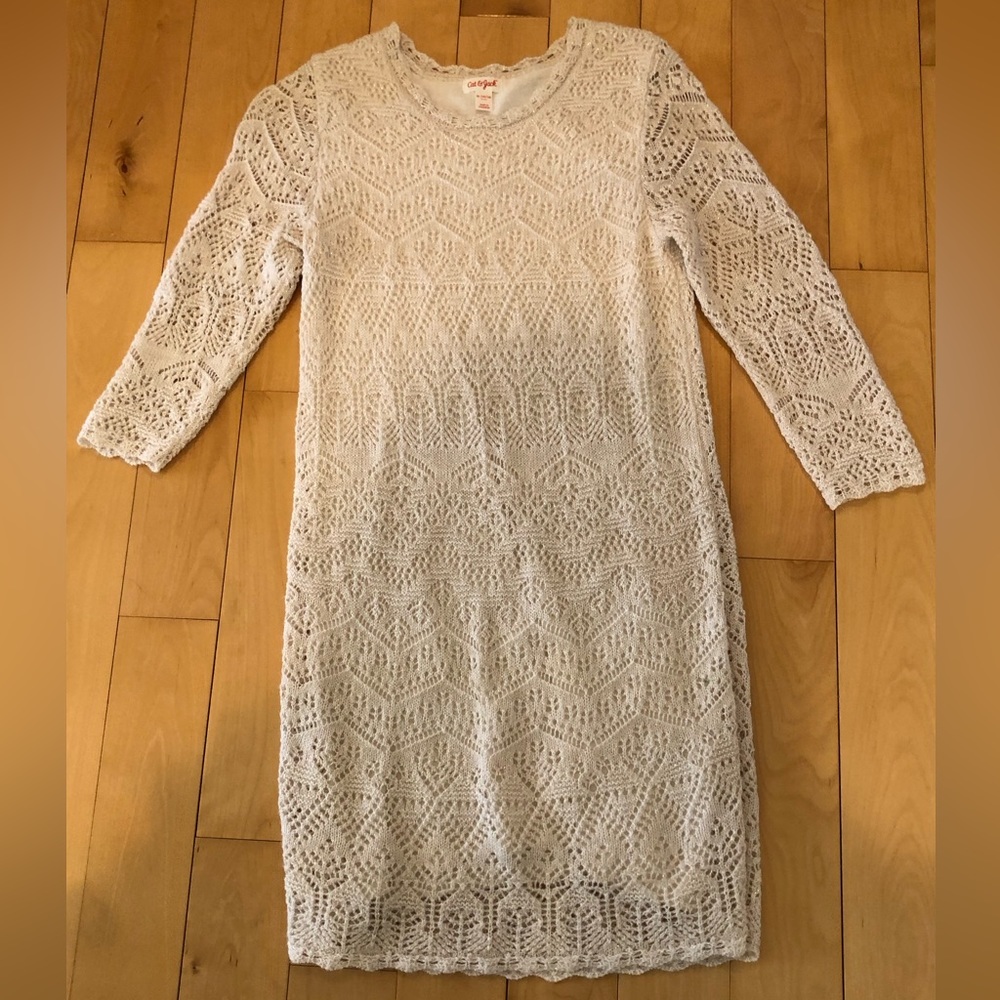 Cat and jack cream crochet girl dress.